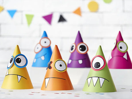 Partyhüte mit Monstermotiv zum selber Basteln