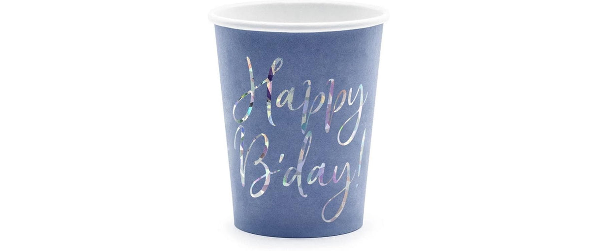 Becher Happy Birthday 220ml, Pastell blau (6 Stk.)