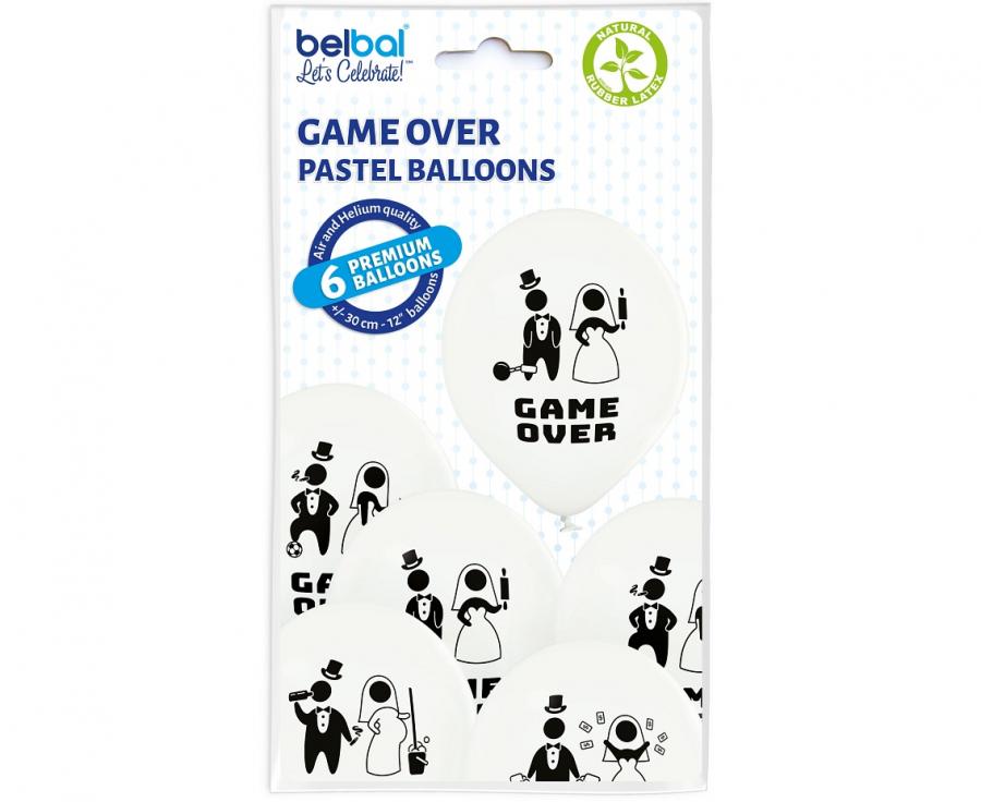 Ballone "Game over" 30cm, Pastell White (6 Stk.)