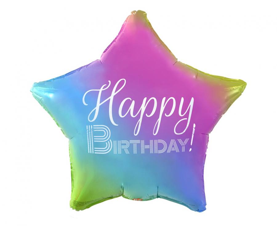 Folienballon „Happy Birthday“ Sternverlauf, weißer Druck, 45cm
