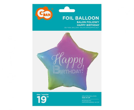 Folienballon „Happy Birthday“ Sternverlauf, weißer Druck, 45cm