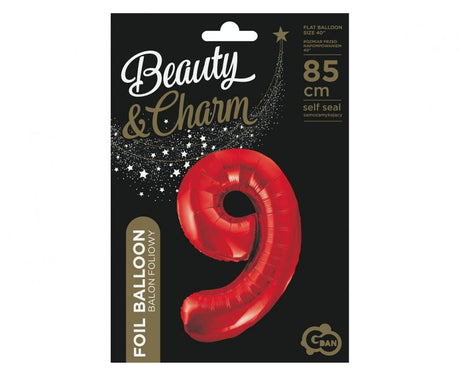 Ballone Zahl ''9'' 86cm, Metallic rot (1 Stk.)