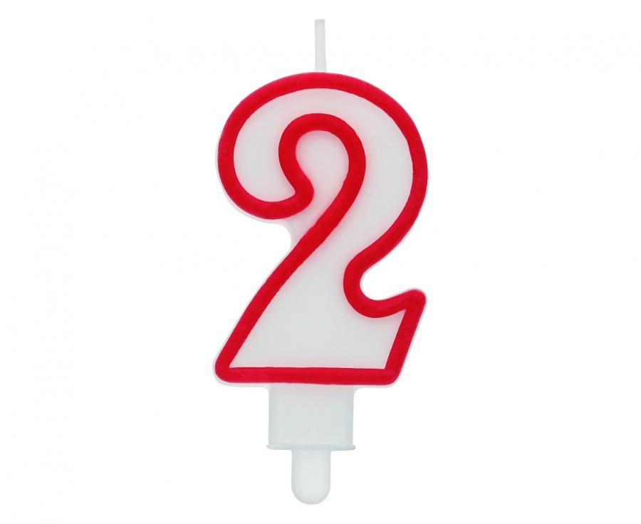 Ziffernkerze „2“, rot umrandet, 7 cm