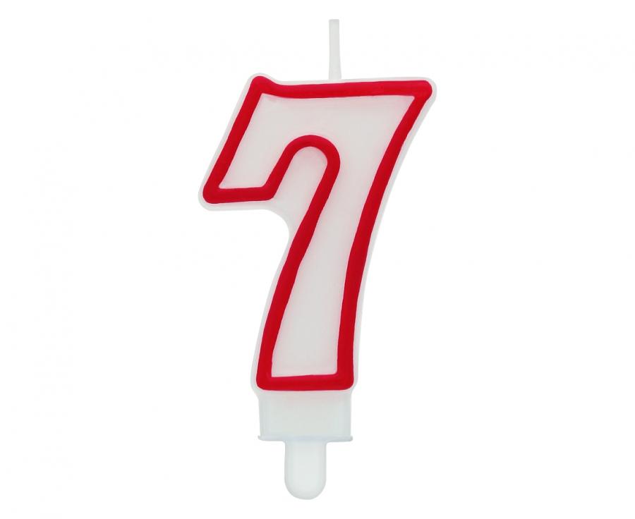 Ziffernkerze „7“, rot umrandet, 7 cm