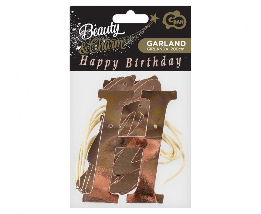 Girlande B&C Happy Birthday, DIY, Metallic Roségold, 11x200 cm