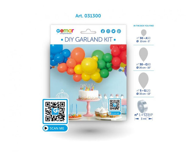 DIY-Ballongirlande Regenbogen, 65 Ballons + Band