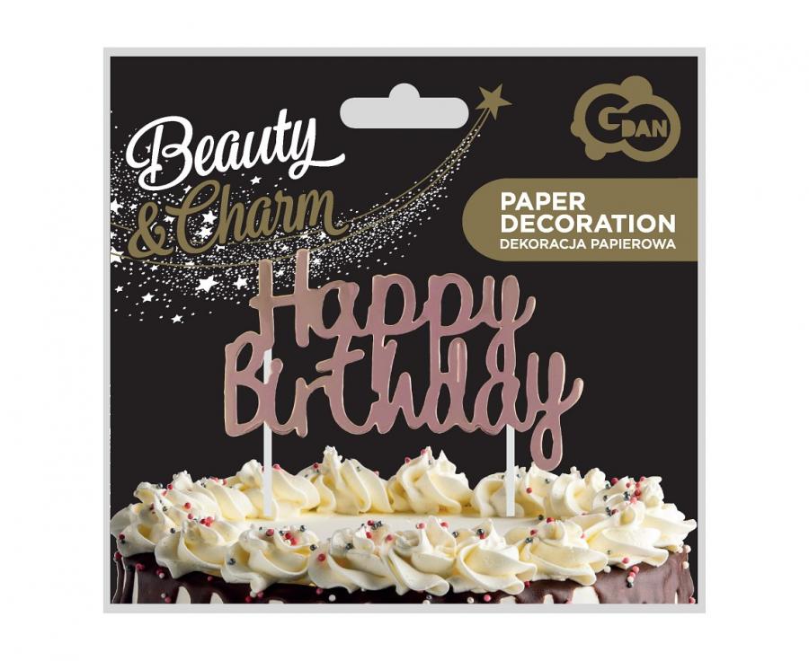 Papierdekoration Happy Birthday, rose-gold, 11x14 cm