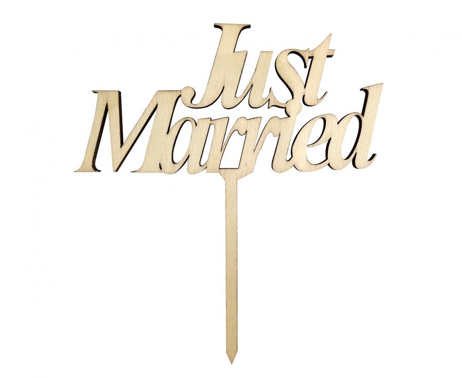 Tortendekoration Just Married aus Holz, 13 x 14 cm