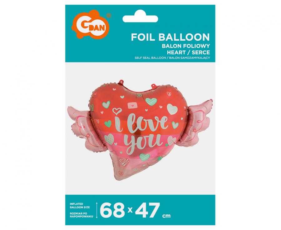 Folienballon Herz mit Flügeln, 68 x 47 cm
