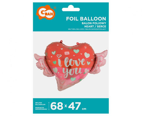 Folienballon Herz mit Flügeln, 68 x 47 cm