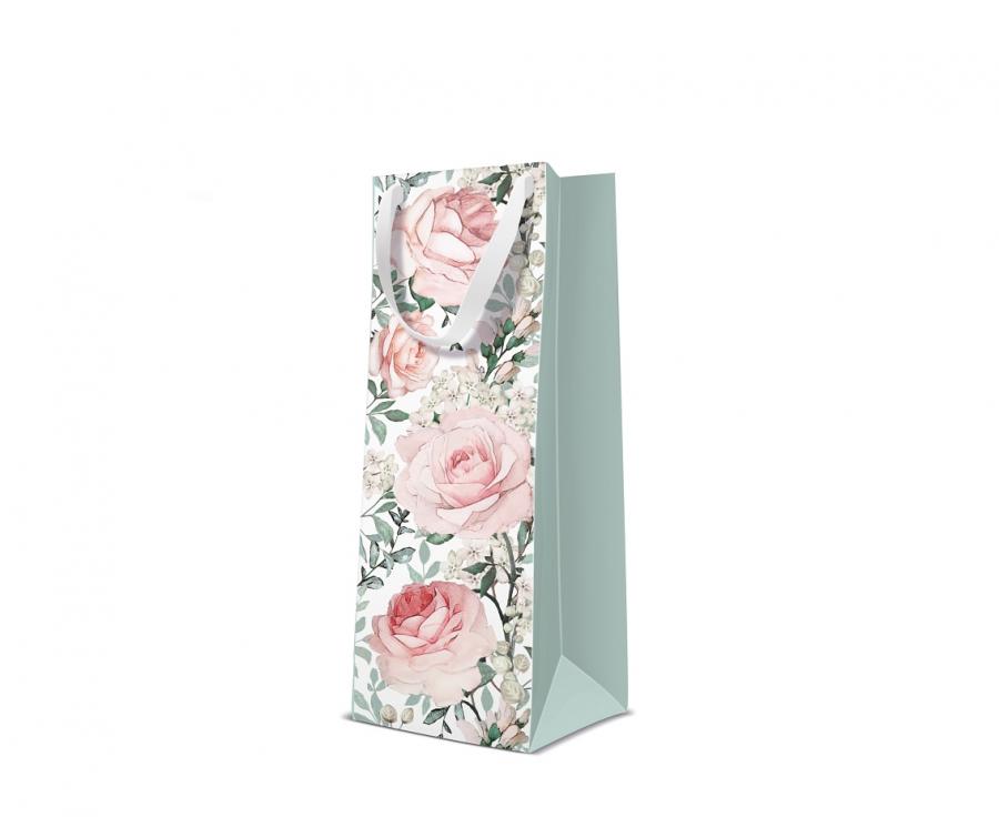 Geschenktasche Wein, Rosen, 12 x 37 x 10 cm