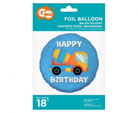 Folienballon Baufahrzeug "Happy Birthday" , 36cm