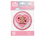 Folienballon rund - 1st Birthday - pink, 36cm (1 Stk.)