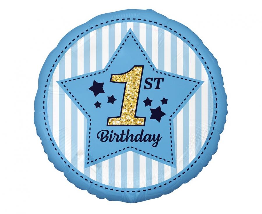Folienballon rund - 1st Birthday - blau, 36cm (1 Stk.)