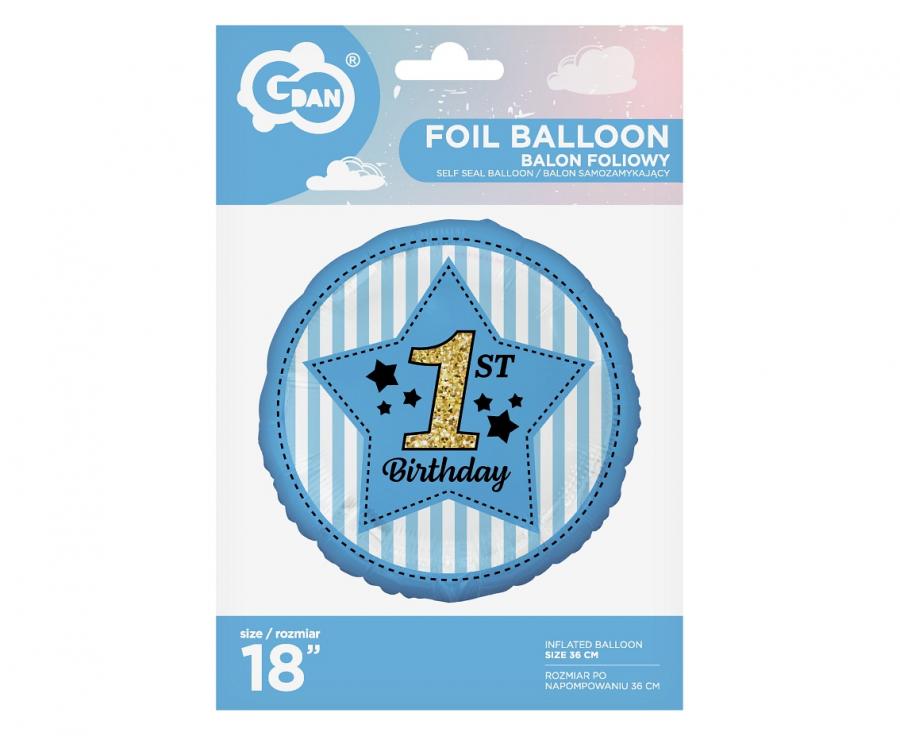 Folienballon rund - 1st Birthday - blau, 36cm (1 Stk.)