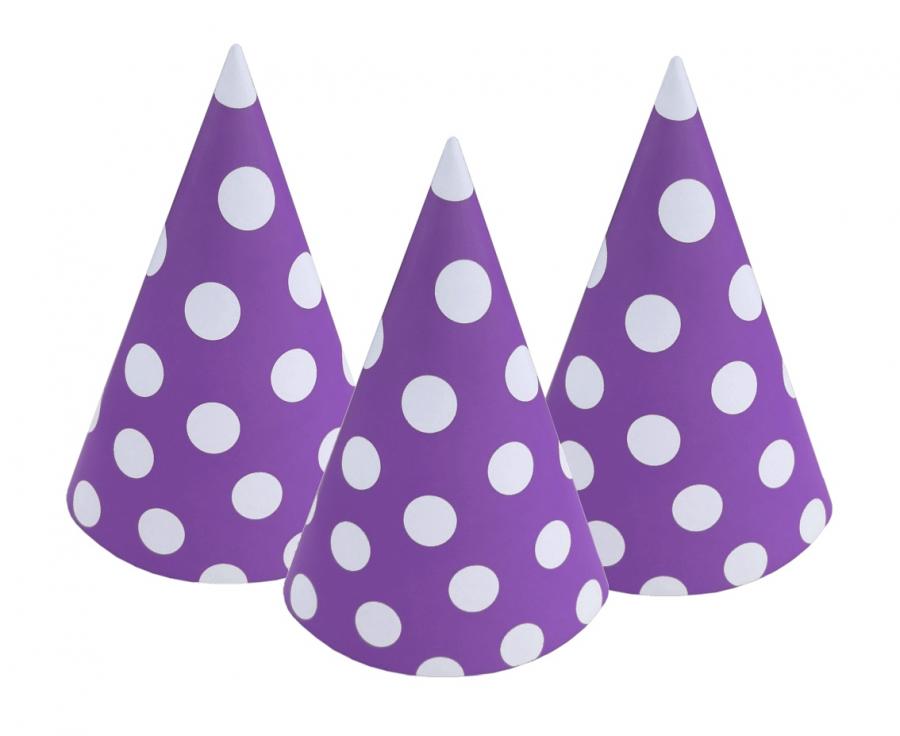 Papierhüte Polka Dots, lavendel, 6 Stück
