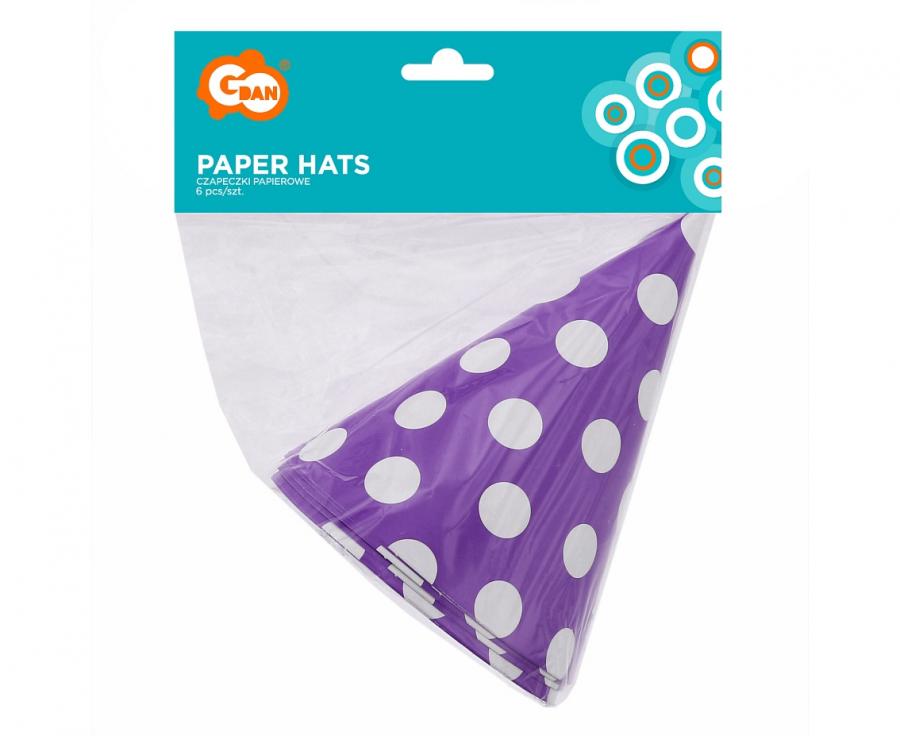 Papierhüte Polka Dots, lavendel, 6 Stück