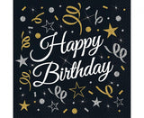 Servietten Happy Birthday 33cm x 33cm, schwarz (20 Stk.)
