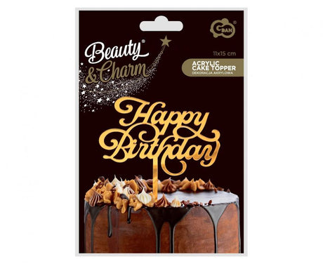 Cake Topper Happy Birthday 15cm, Metallic gold (1 Stk.)