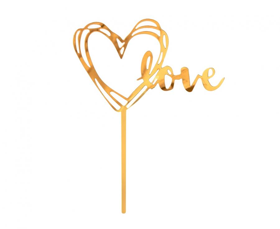 Tortenaufleger aus Acryl Liebe, gold, 13x10 cm