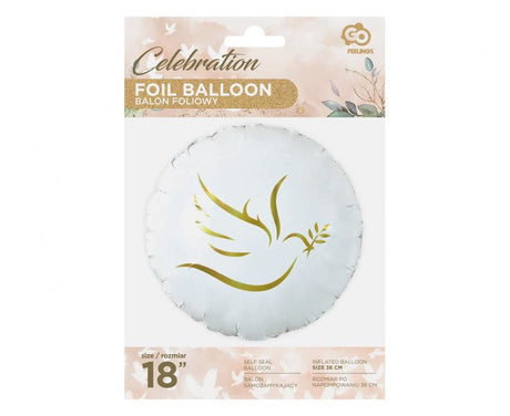 Folienballon Gold Taube, Rund 45cm