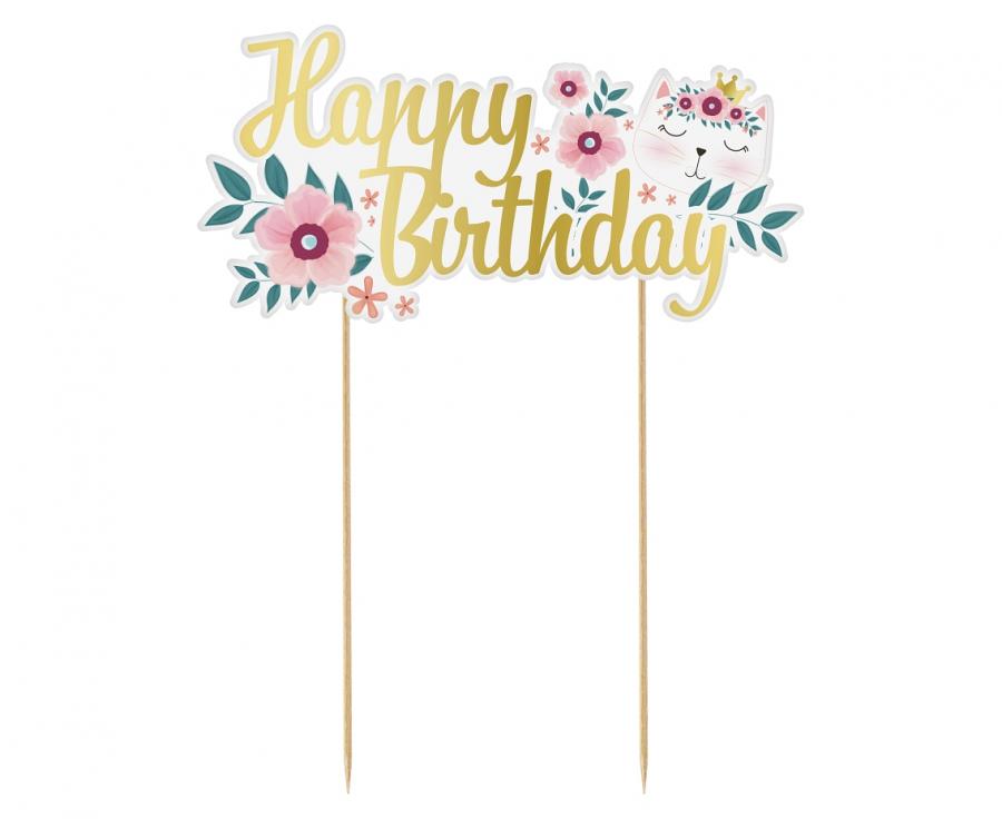 Tortenaufleger Katze - Happy Birthday, 15x19cm