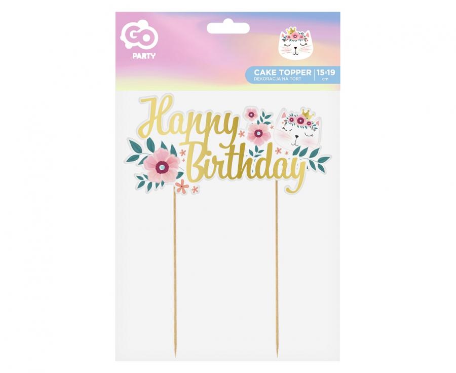 Tortenaufleger Katze - Happy Birthday, 15x19cm