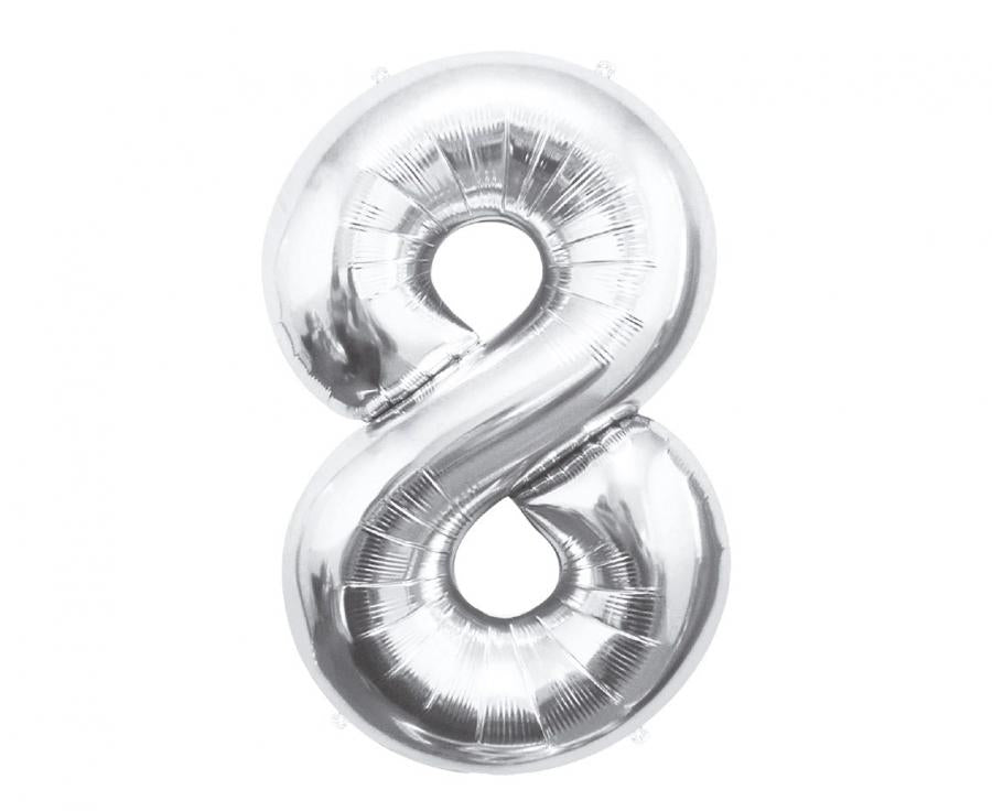 Folienballon Zahl - 8 - 85cm, silber