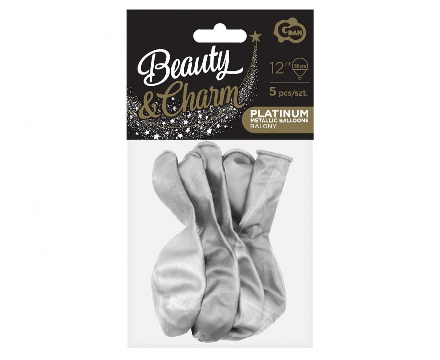 Beauty&Charm Luftballons, Platin Silber 12" / 5 Stk.