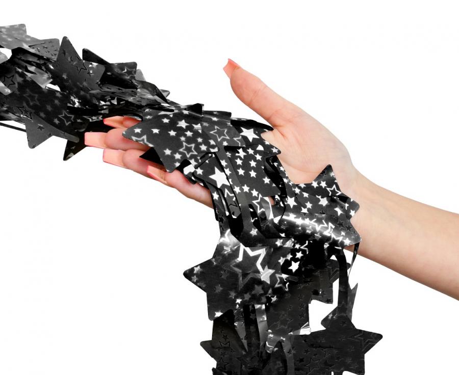Fransendekorationsvorhang B&C Stars mit Aufdruck, schwarz, 100x200 cm