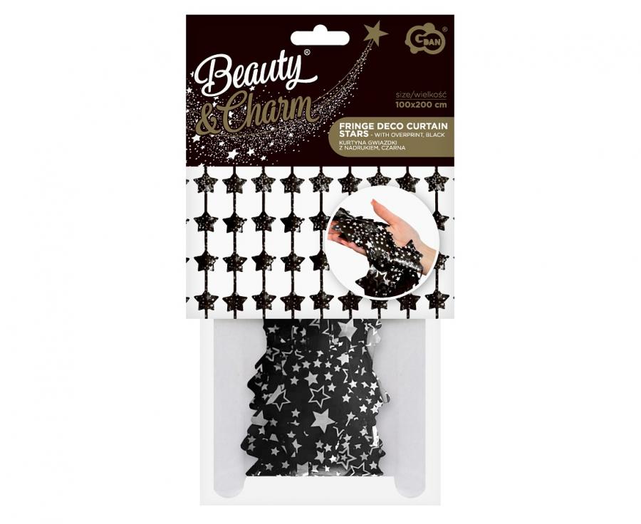 Fransendekorationsvorhang B&C Stars mit Aufdruck, schwarz, 100x200 cm