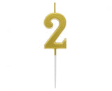 Geburtstagskerze Nummer 2, gold, 9,5 cm