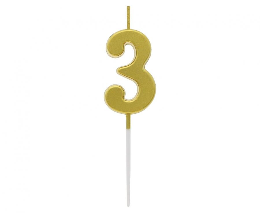 Geburtstagskerze Nummer 3, gold, 9,5 cm