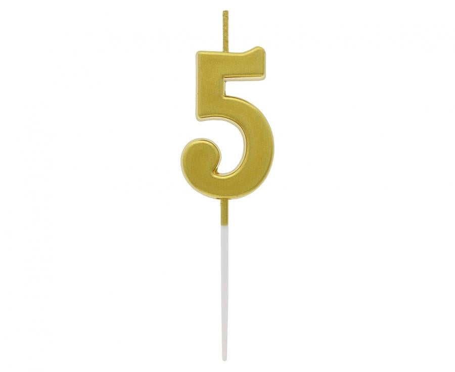 Geburtstagskerze Nummer 5, gold, 9,5 cm