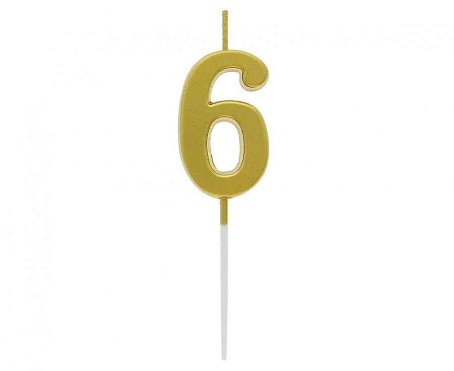 Geburtstagskerze Nummer 6, gold, 9,5 cm
