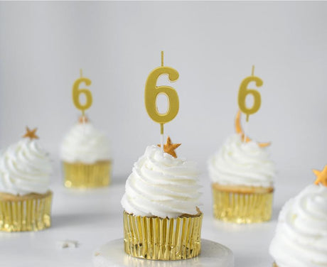 Geburtstagskerze Nummer 6, gold, 9,5 cm