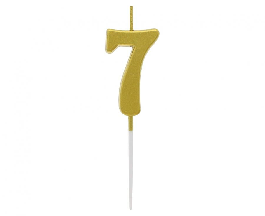 Geburtstagskerze Nummer 7, gold, 9,5 cm