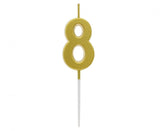 Geburtstagskerze Nummer 8, gold, 9,5 cm