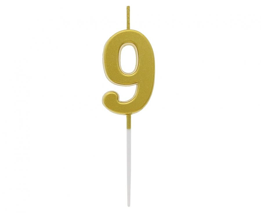 Geburtstagskerze Nummer 9, gold, 9,5 cm