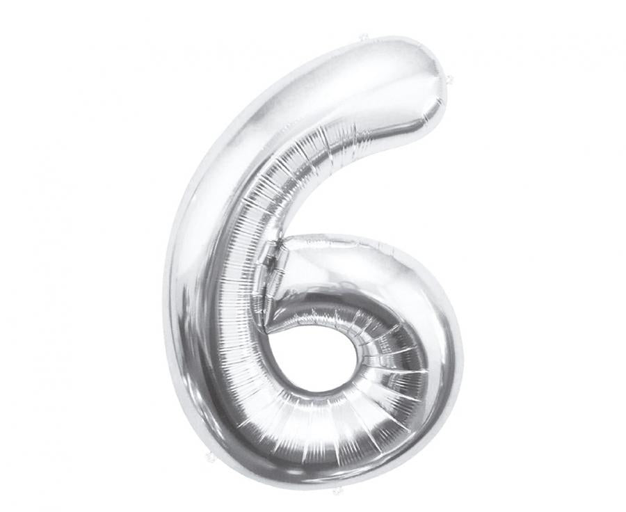 Folienballon Zahl - 6 - 85cm, silber