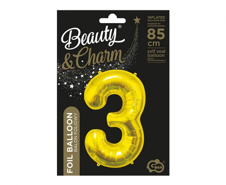 Folienballon Zahl - 3 - 85cm, gold