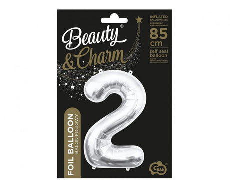 Folienballon Zahl - 2 - 85cm, silber