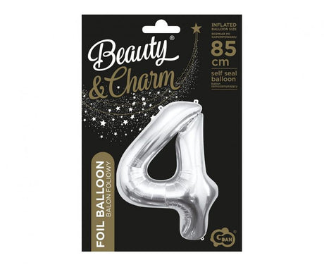Folienballon Zahl - 4 - 85cm, silber
