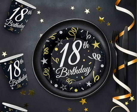 Teller 18th Birthday 18cm, schwarz/weiss/gold (6 Stk.)