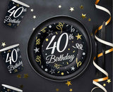 Teller 40th Birthday 18cm, schwarz/weiss/gold (6 Stk.)