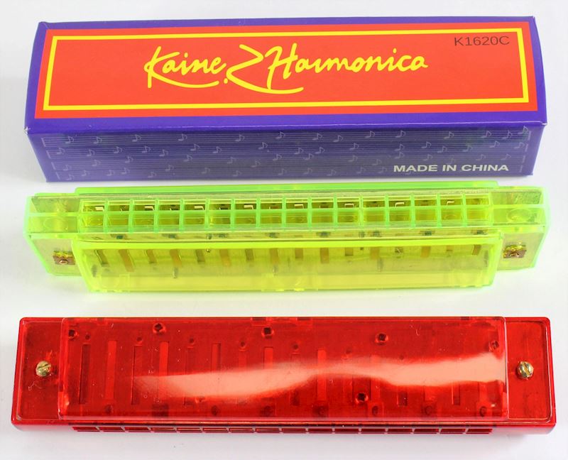 Party Mundharmonika 16 Loch grün & rot transparent 13cm