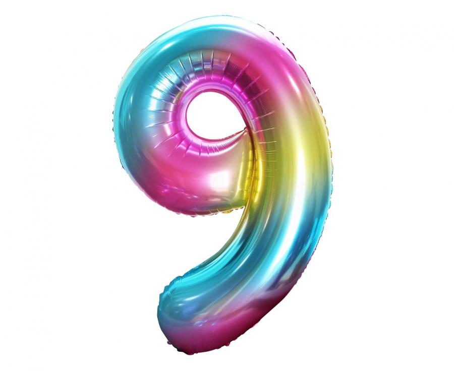 Folienballon Zahl - 9 - 85cm, rainbow