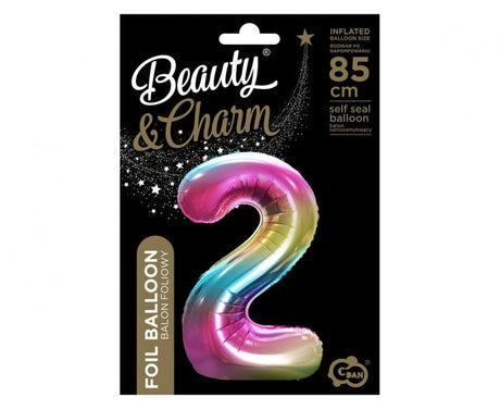 Folienballon Zahl - 2 - 85cm, rainbow