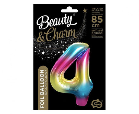 Folienballon Zahl - 4 - 85cm, rainbow