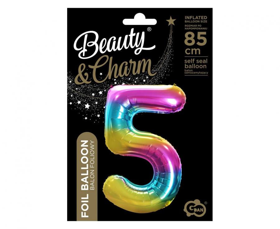 Folienballon Zahl - 5 - 85cm, rainbow